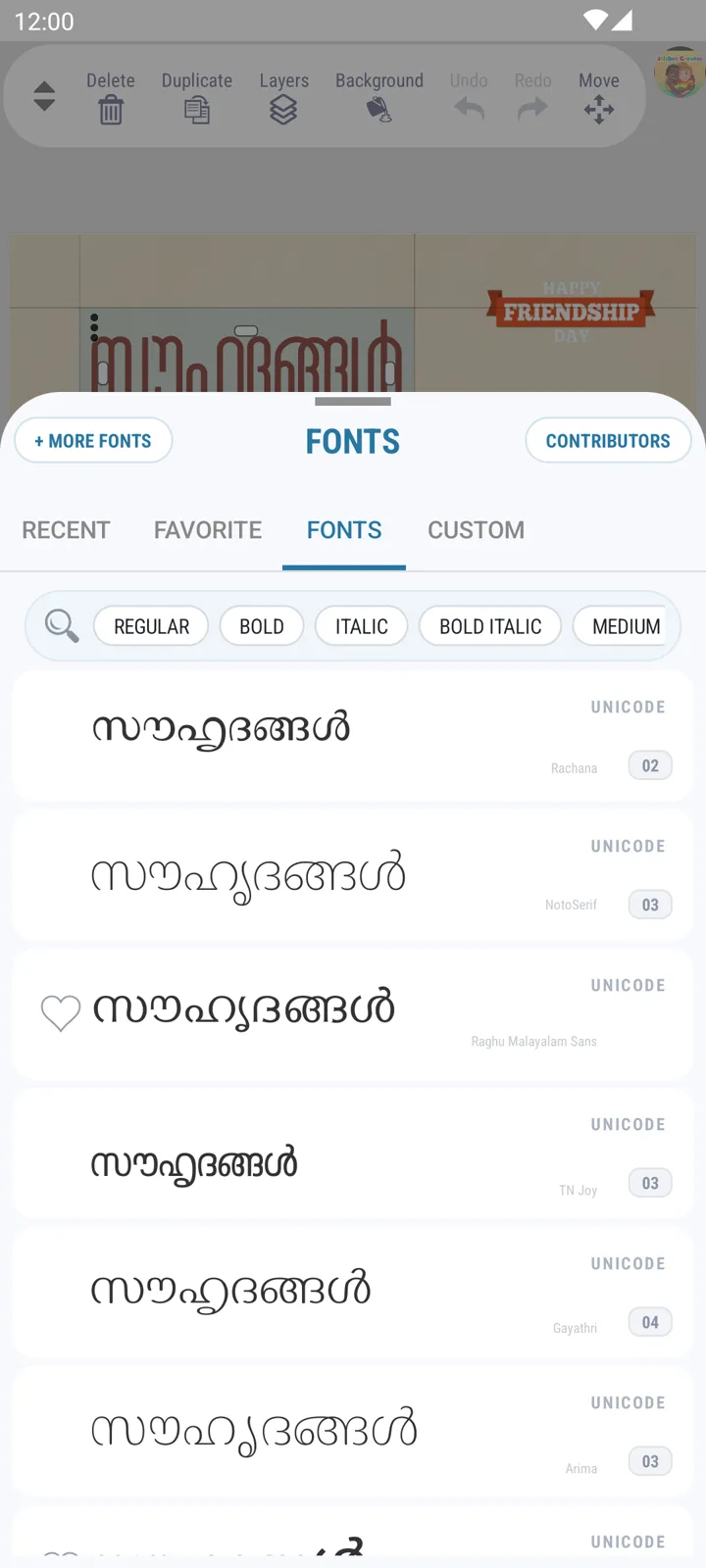 Font picker with Malayalam fonts